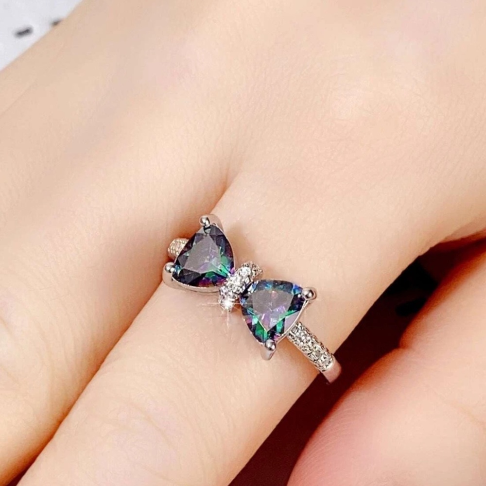 Butterfly Bow Cubic Zirconia Accent Silver Plated Ring sz 6 - Picture 3 of 7